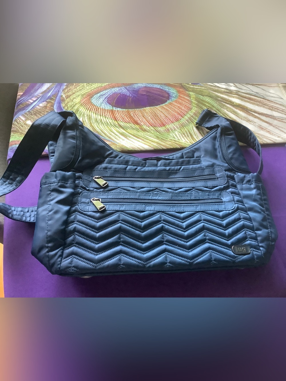 lug Camper Navy Quilted Crossbody Bag with Gold Zippers